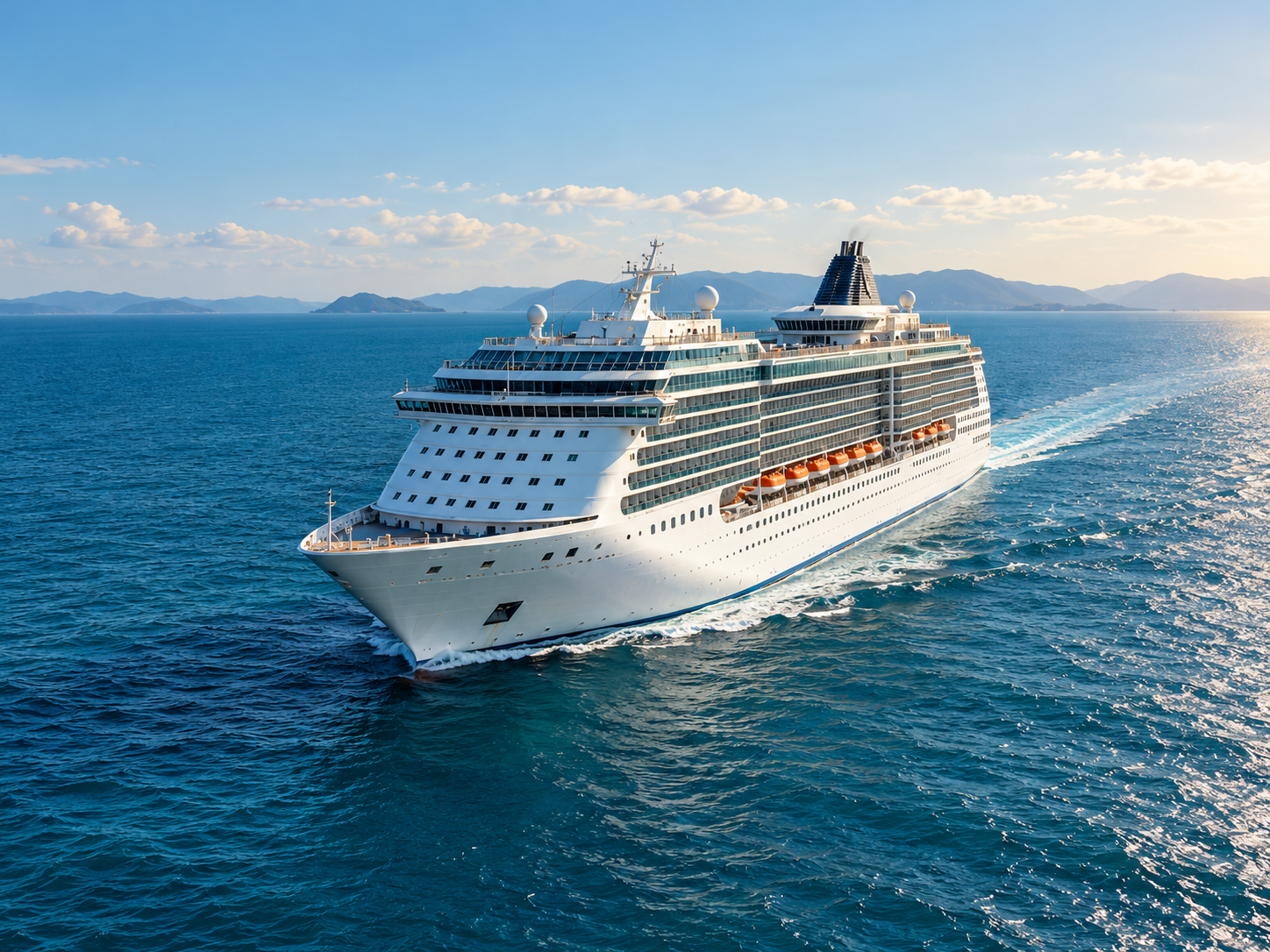 Illustrative cruise ship sailing at sea
